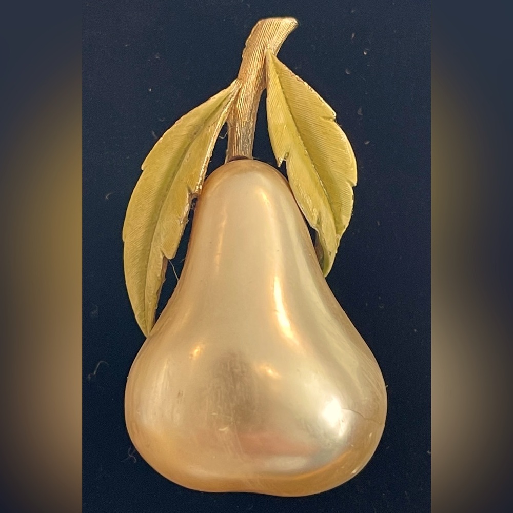 JJ Faux Pearl pear pin from the 1960s